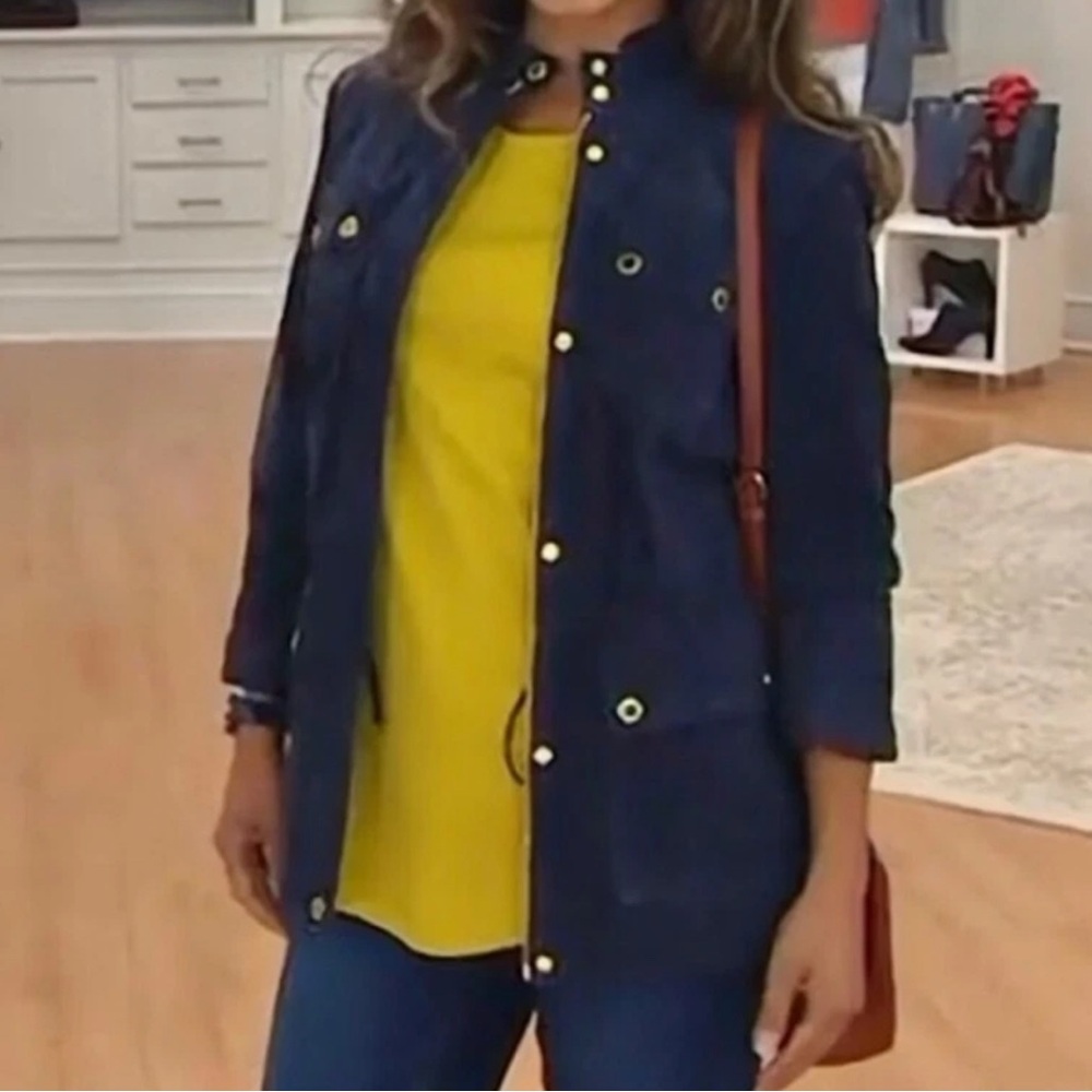 Isaac Mizrahi Live! Suede Zip Front Utility Jacket Navy XL - Picture 10 of 11